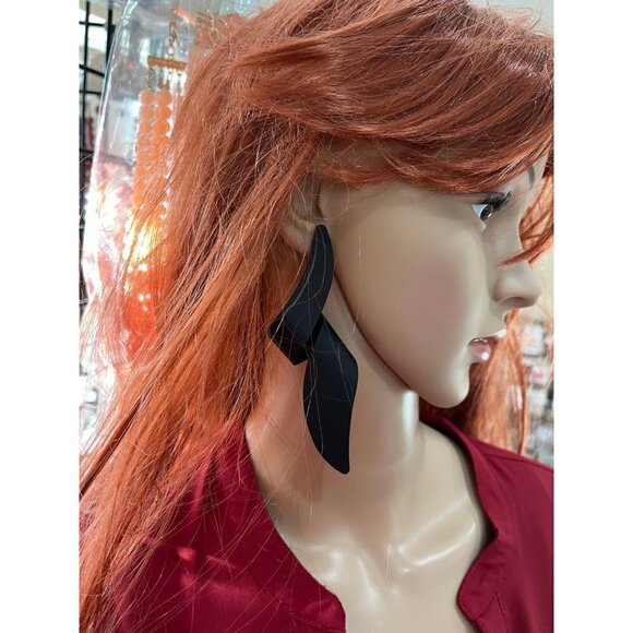 Large Big Black Earring statement bold chunky  studs Jet Pierced abstract - Picture 8 of 8